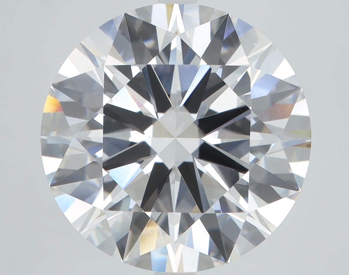 7.08 carat Round lab grown diamond, F color, VVS2 clarity, Ideal cut