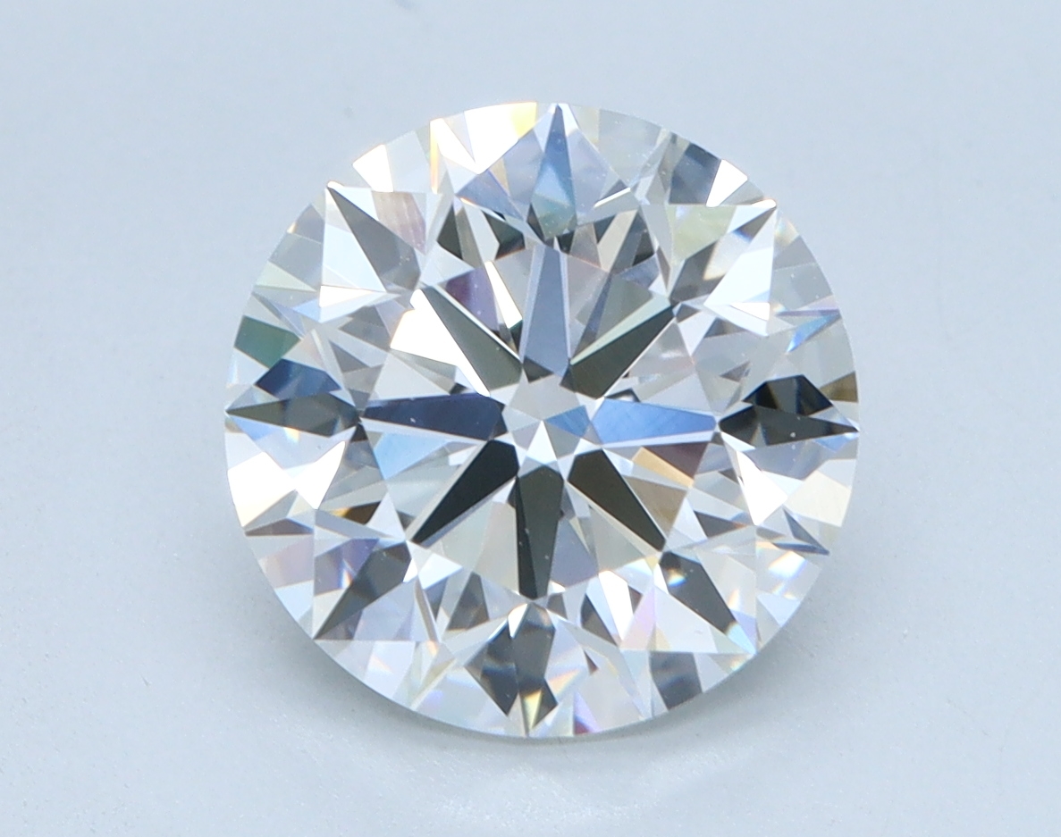 2.7 carat Round lab grown diamond, E color, VVS2 clarity, Ideal cut