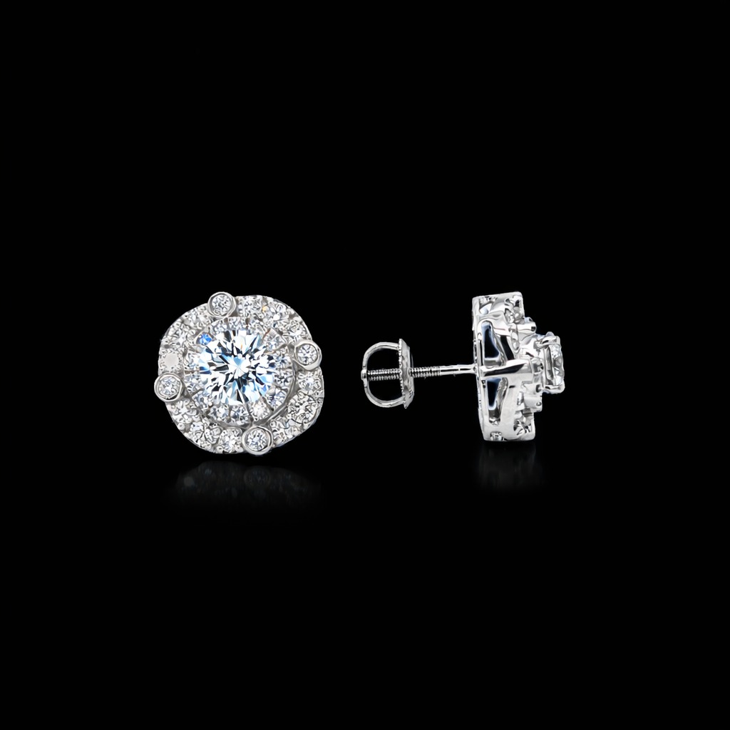 2.19ct Round Diamond Earrings in 10k White Gold