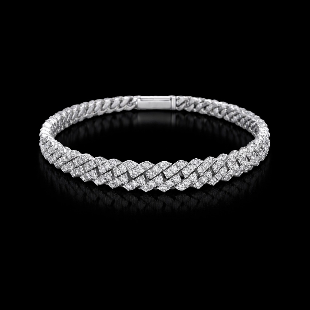 Sterling Silver 4.87ct round Round Diamond Cuban Bracelet in Sterling Silver — Lab-grown diamond jewelry from RVR Collective