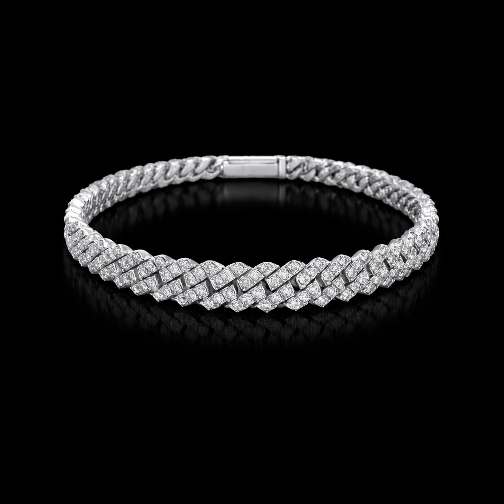 Round Diamond Cuban Bracelet in Sterling Silver