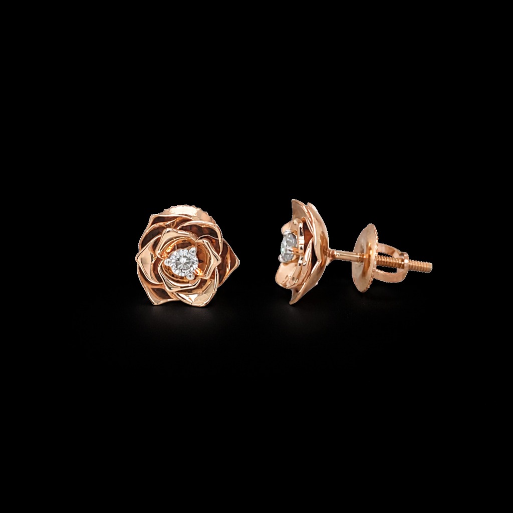0.12ct Light Blue Round Diamond Earrings in 14k Rose Gold