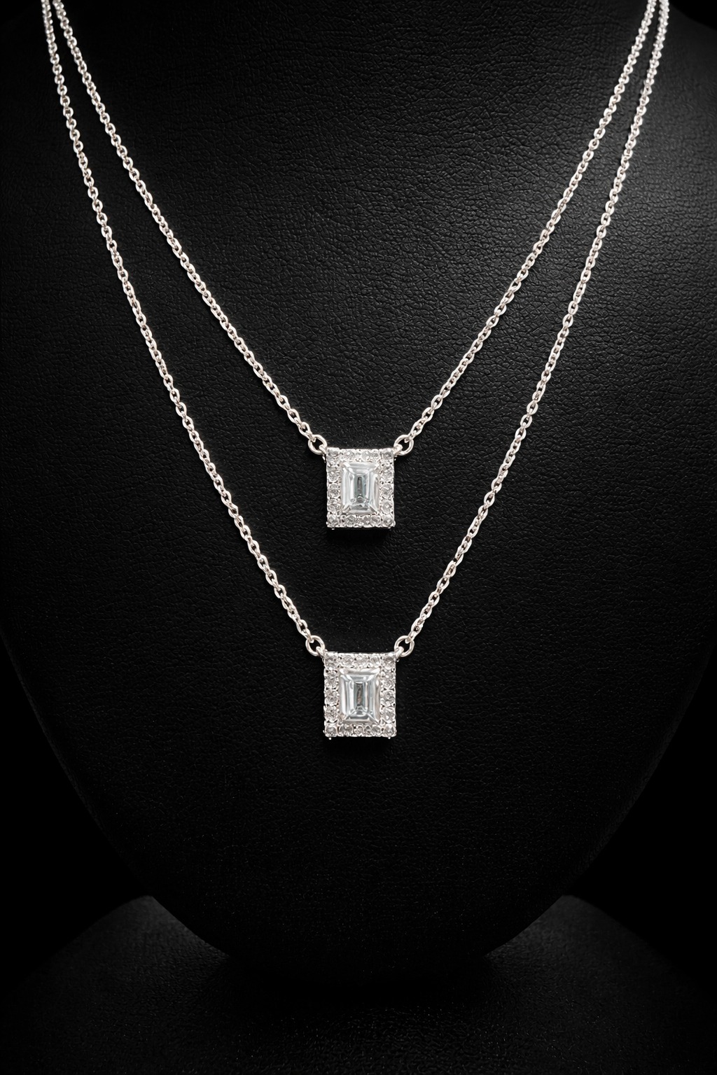 14k White Gold 0.72ct emerald Emerald Cut Diamond Halo Necklace in 14k White Gold — Lab-grown diamond jewelry from RVR Collective