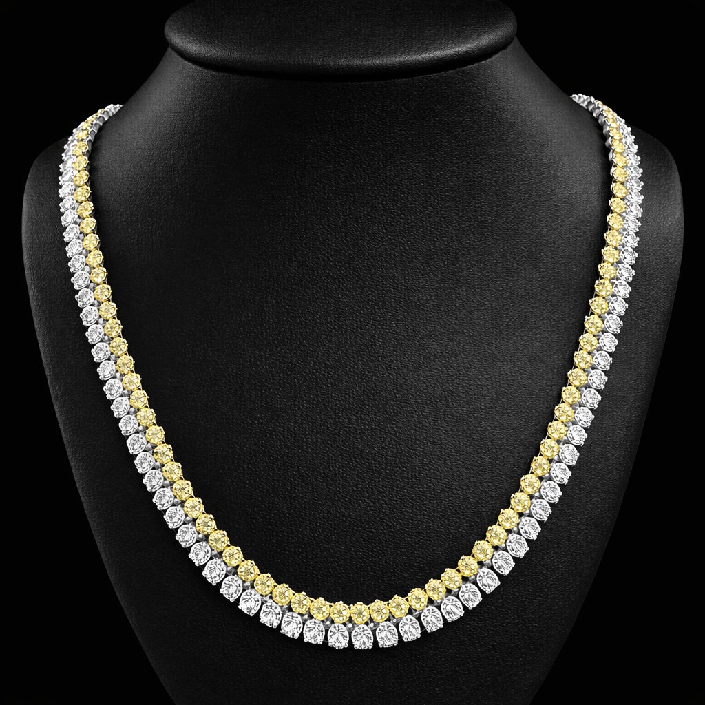 Yellow Round Diamond Tennis Necklace in 14k White Gold