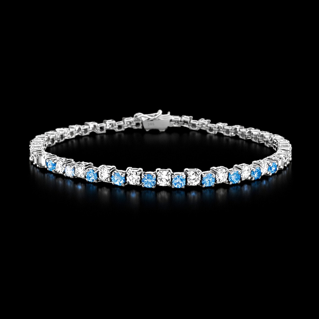 4.40ct Blue Round Diamond Bracelet in 14k White Gold
