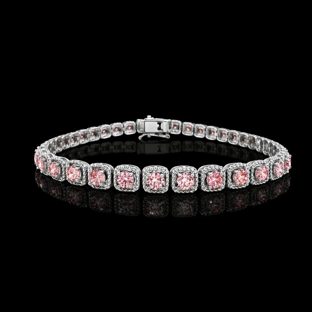 2.97ct Intense Pink Round Diamond Bracelet in 14k White Gold