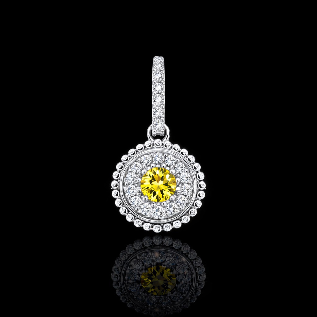 0.45ct Vivid Yellow Round Diamond Necklace in 14k White Gold