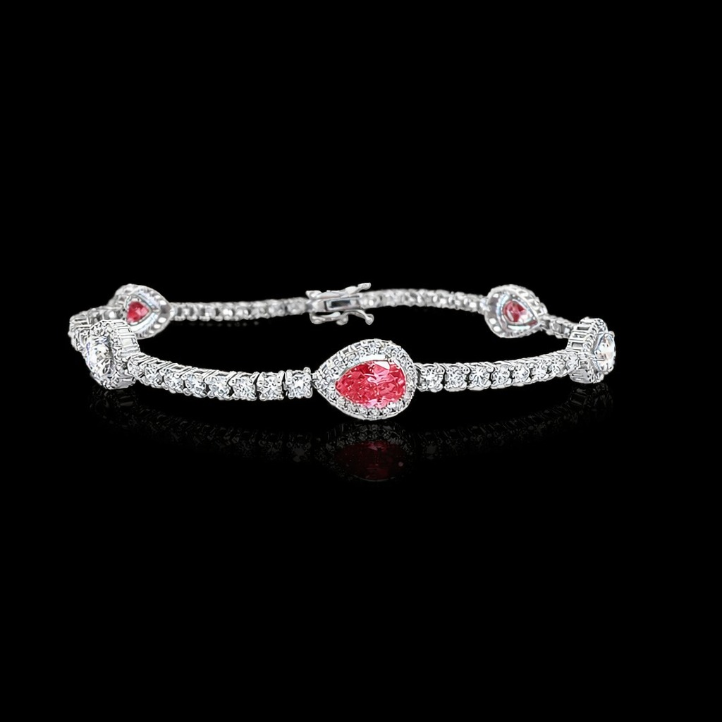 4.36ct Pink Pear & Round Diamond Bracelet in 14k White Gold