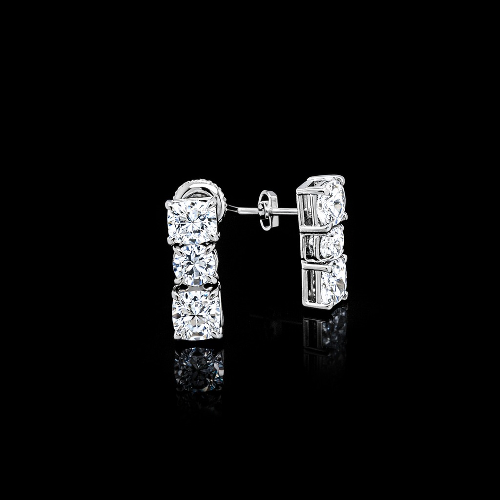 2.74ct Radiant Cut & Round Diamond Earrings in 14k White Gold