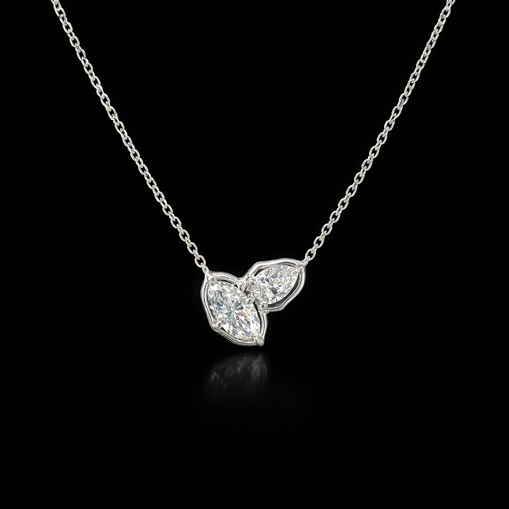0.74ct Marquise & Pear Diamond Necklace in 14k White Gold