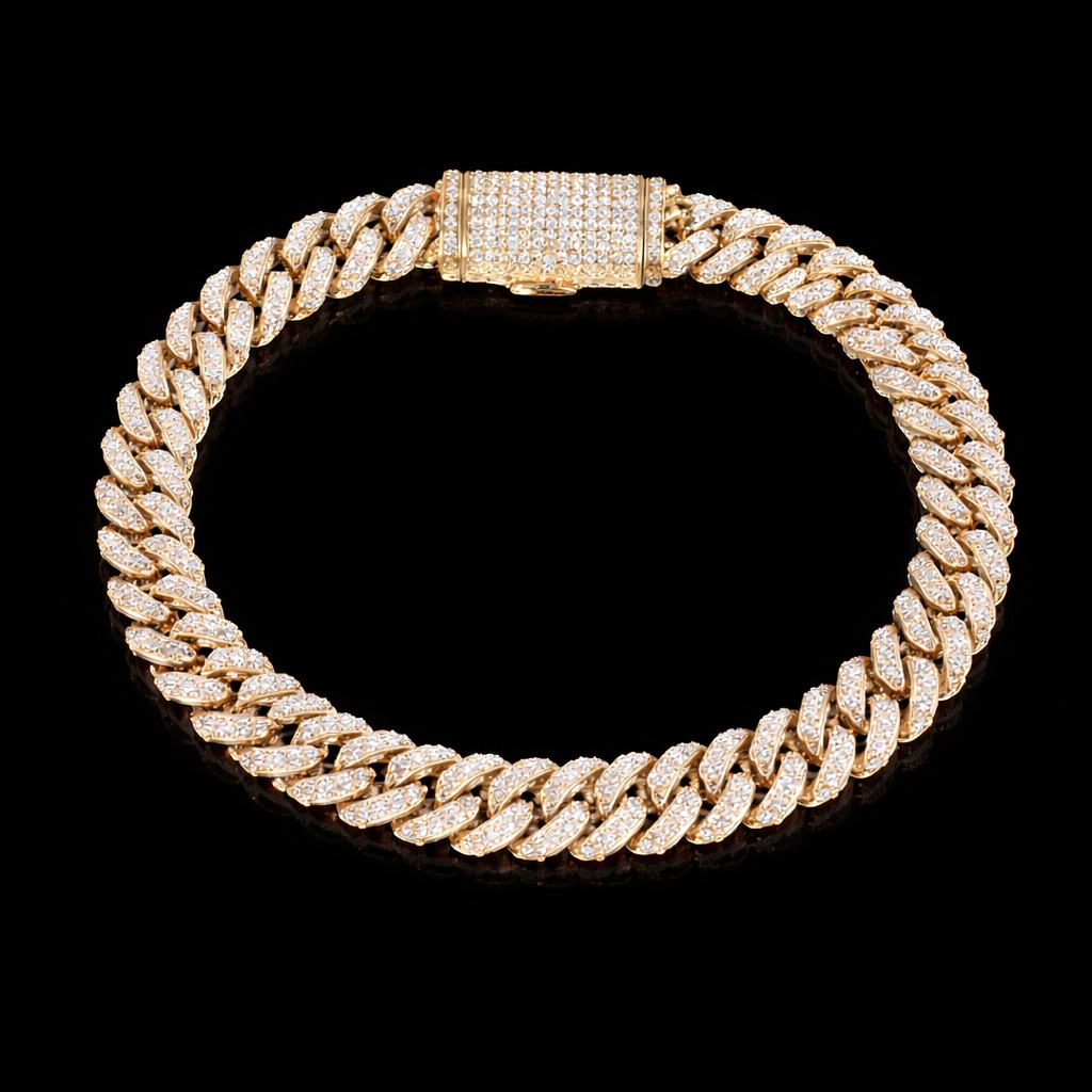 Round Diamond Cuban Bracelet in 14k Yellow Gold