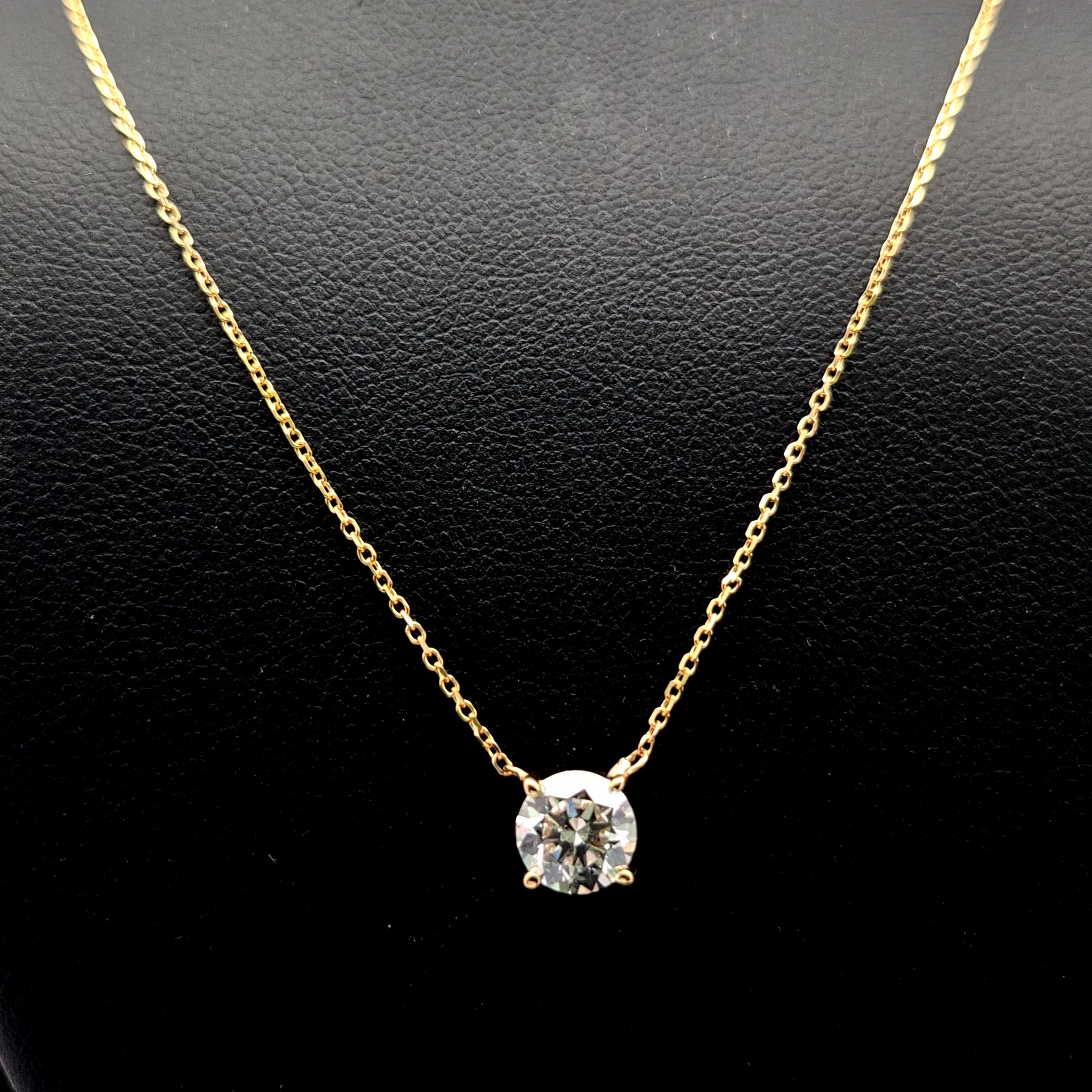 14k Yellow Gold 1ct round Round Diamond Solitaire Necklace in 14k Yellow Gold — Lab-grown diamond jewelry from RVR Collective