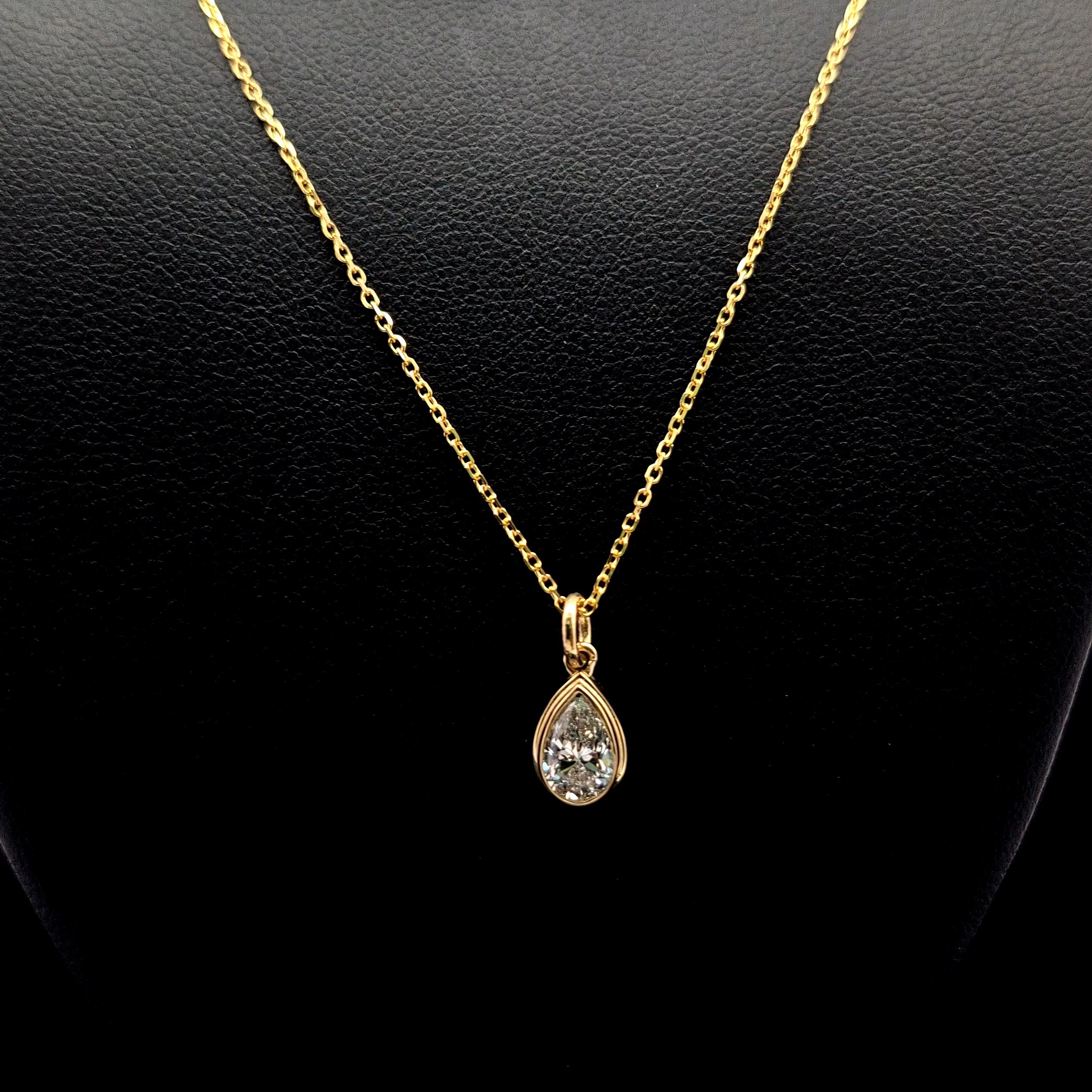 Pear Diamond Solitaire Necklace in 14k Yellow Gold