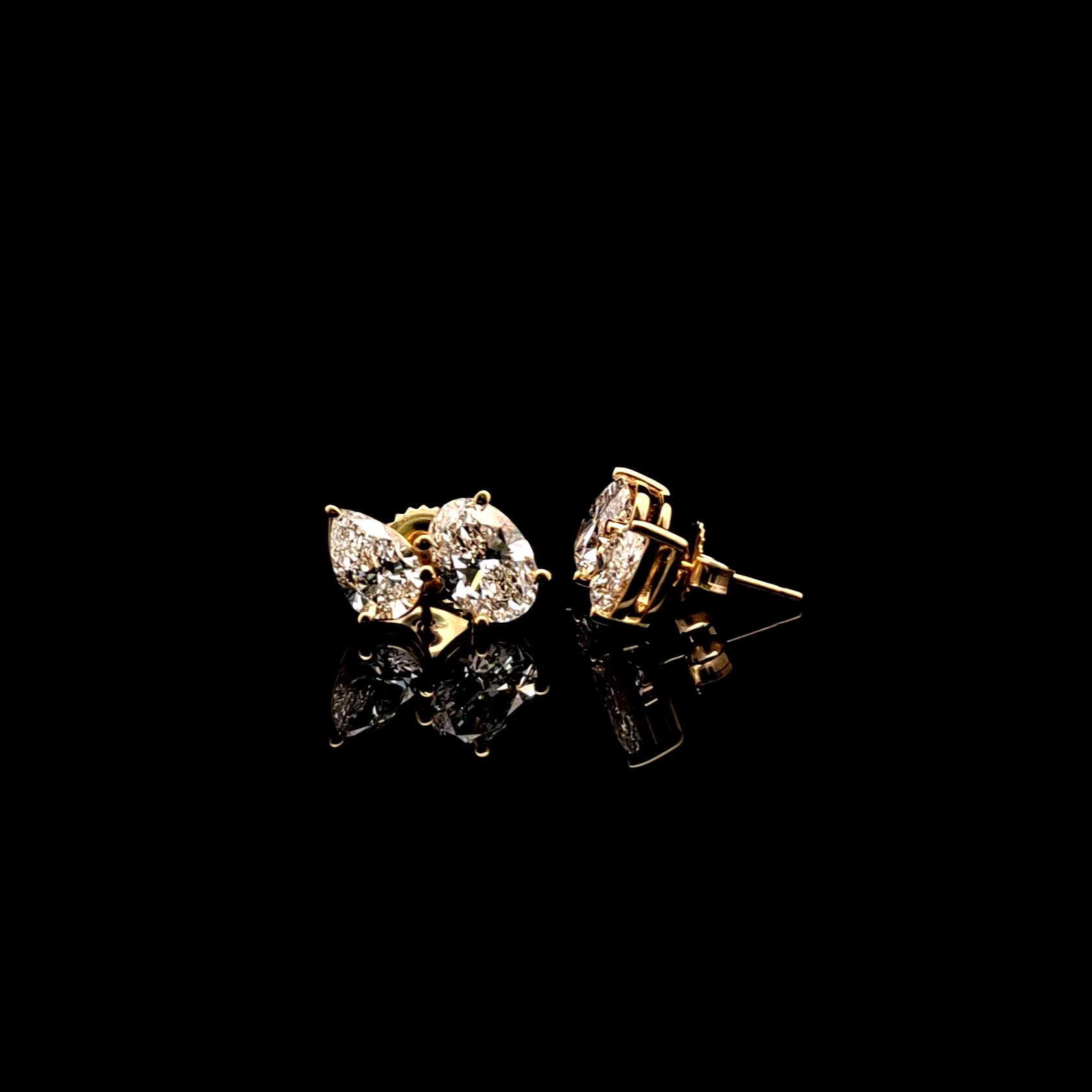 14k Yellow Gold 5.27ct pear 5.27ct Pear & Oval Diamond Earrings in 14k Yellow Gold — Lab-grown diamond jewelry from RVR Collective