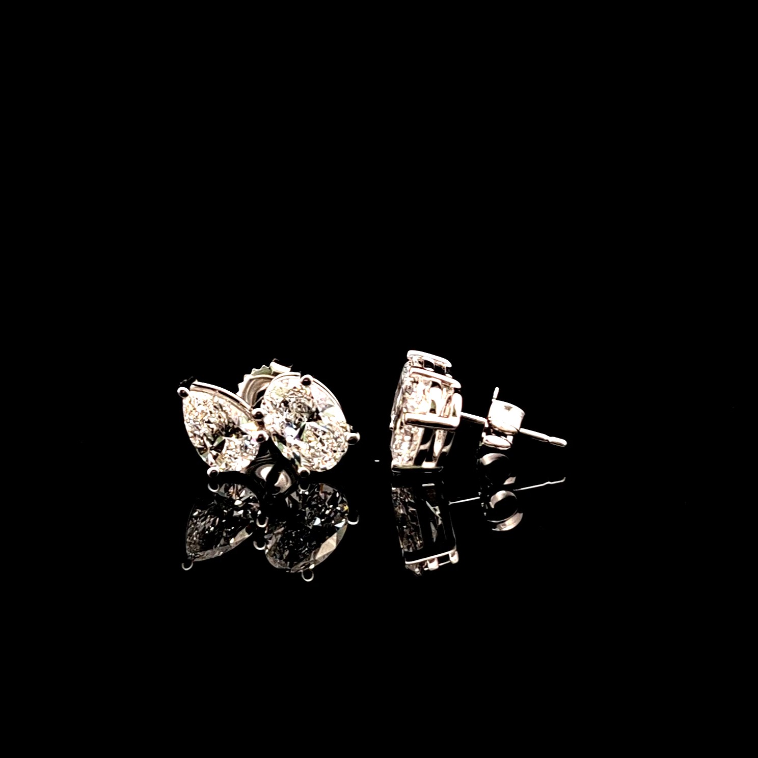 5.26ct Pear & Oval Diamond Earrings in 14k White Gold