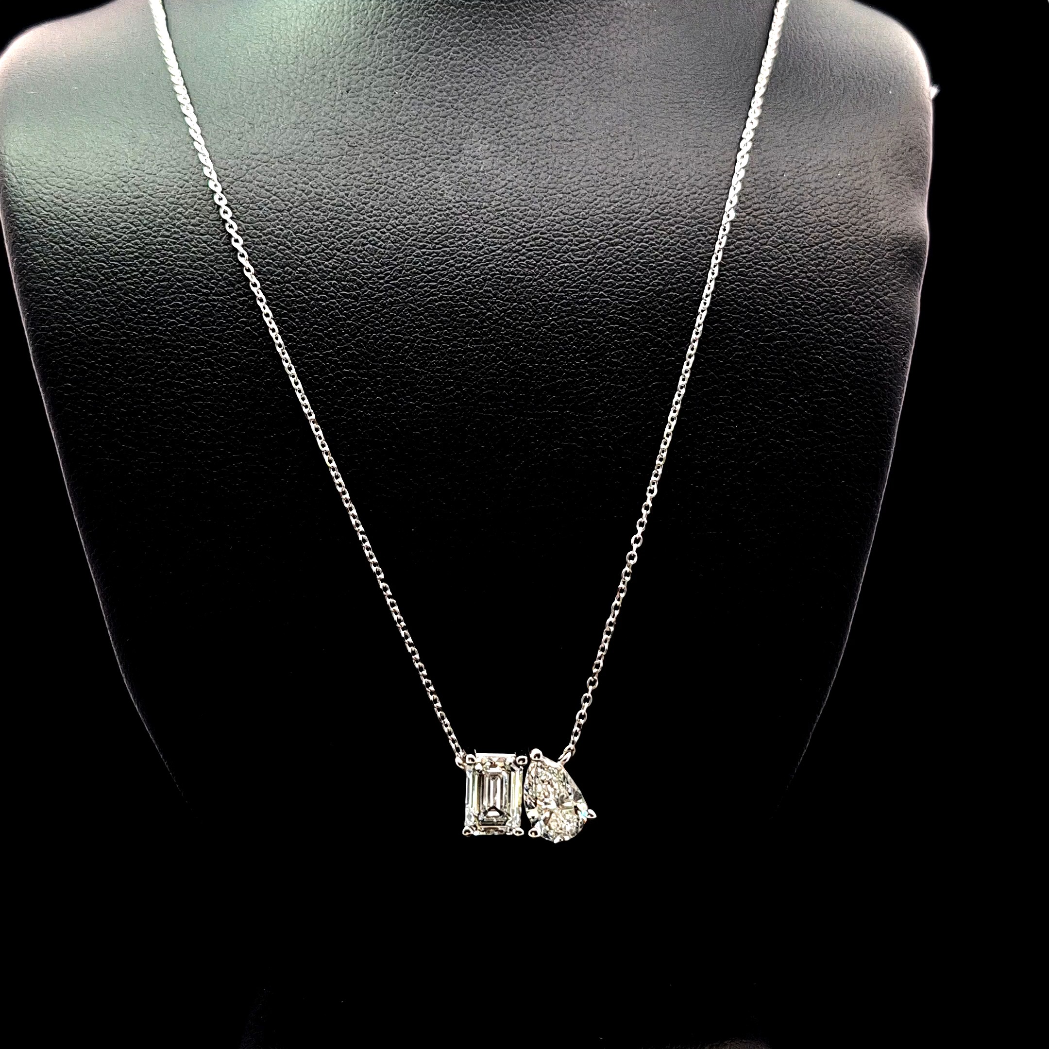 2.40ct Emerald Cut & Pear Diamond Necklace in 14k White Gold