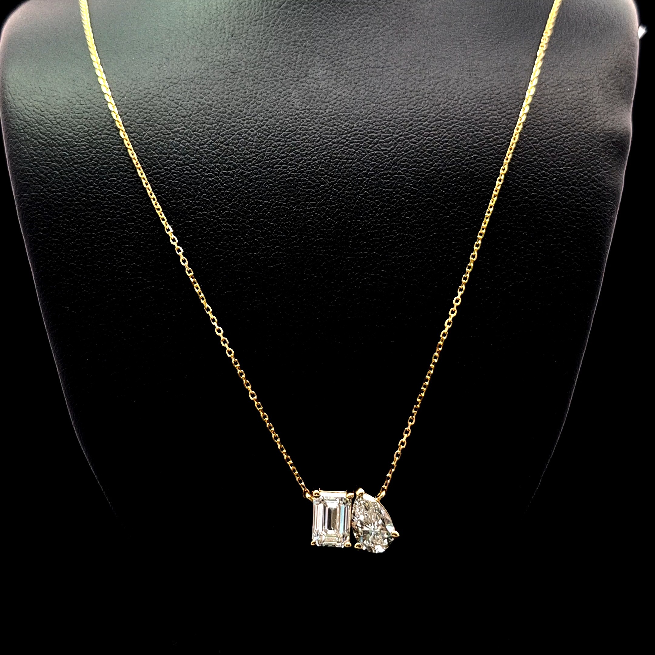 2.37ct Emerald Cut & Pear Diamond Necklace in 14k Yellow Gold