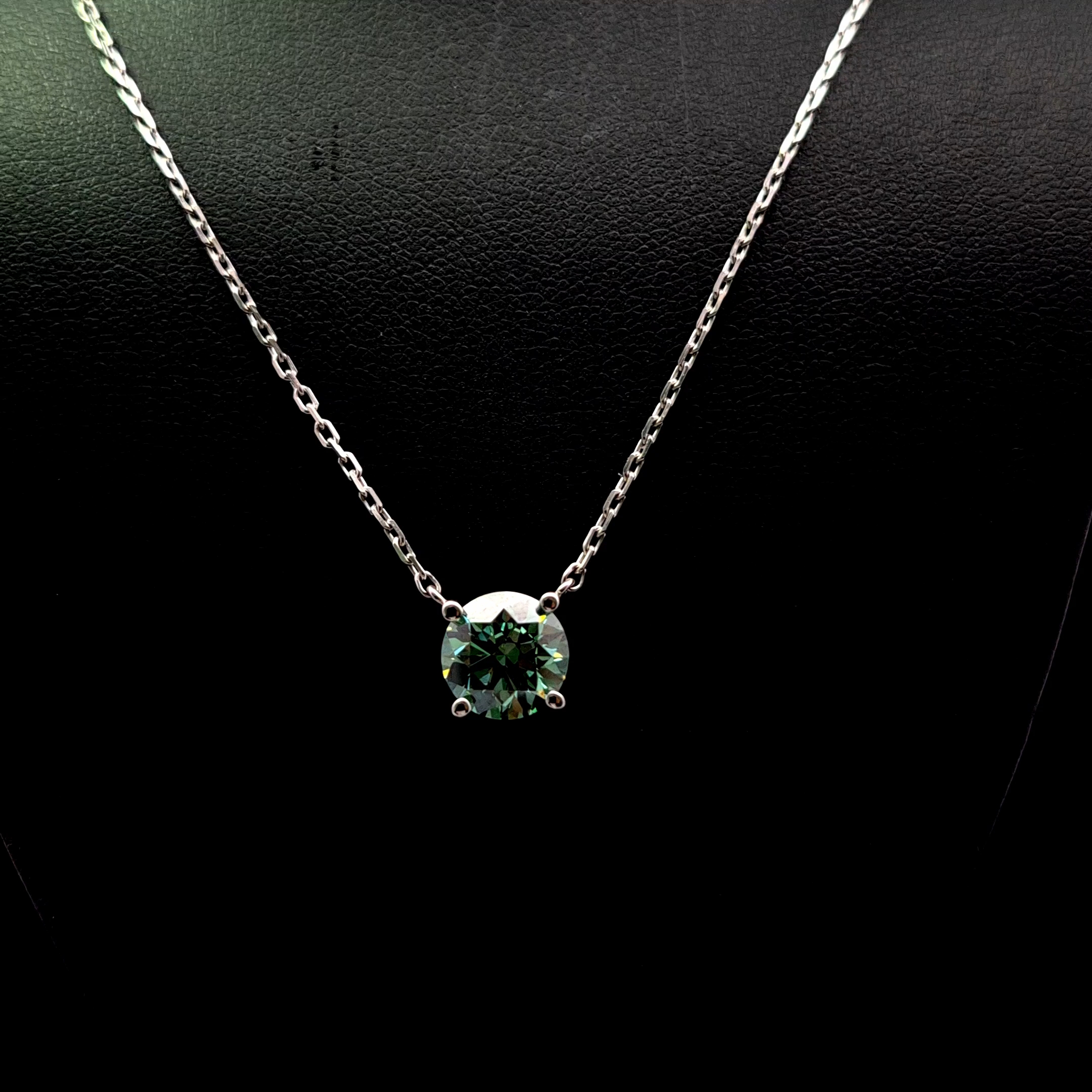 14k White Gold 2ct round Green Round Diamond Solitaire Necklace in 14k White Gold — Lab-grown diamond jewelry from RVR Collective