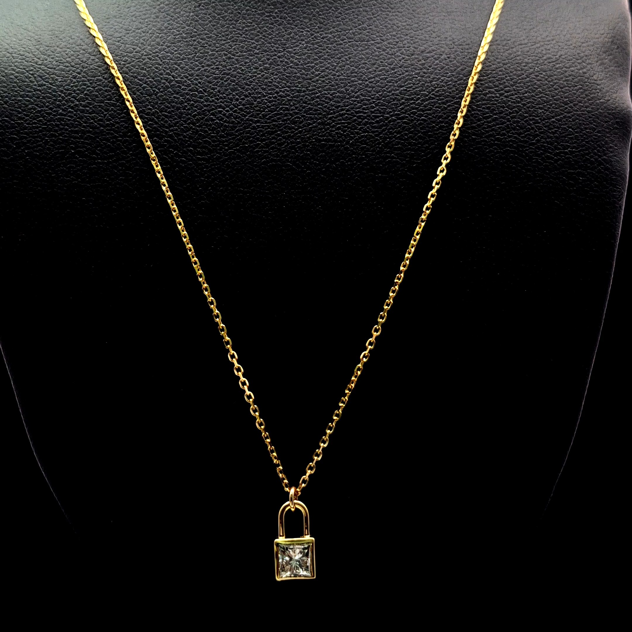 14k Yellow Gold 0.47ct princess Princess Cut Diamond Solitaire Necklace in 14k Yellow Gold — Lab-grown diamond jewelry from RVR Collective