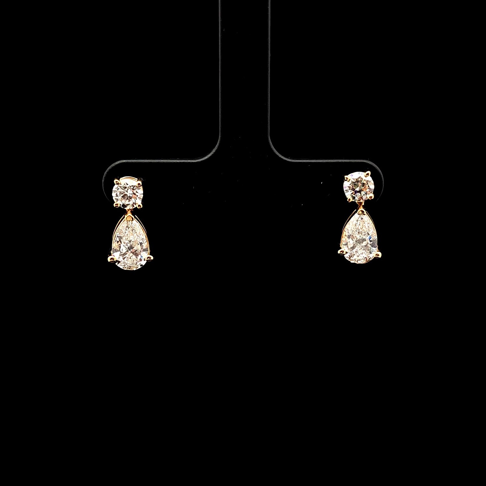 14k Yellow Gold 3.02ct pear 3.02ct Pear & Round Diamond Earrings in 14k Yellow Gold — Lab-grown diamond jewelry from RVR Collective
