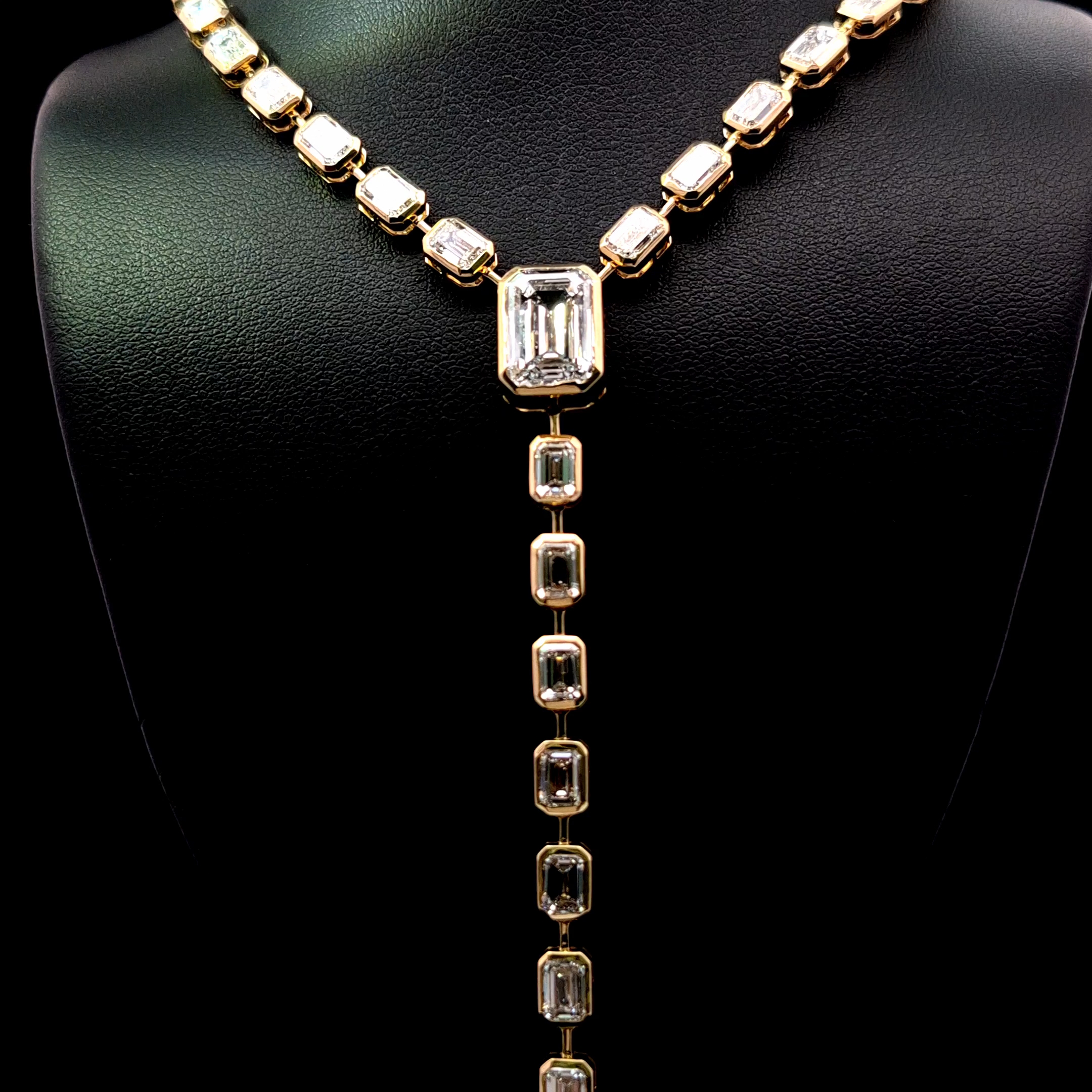 Emerald Cut Diamond Riviera Necklace in 14k Yellow Gold