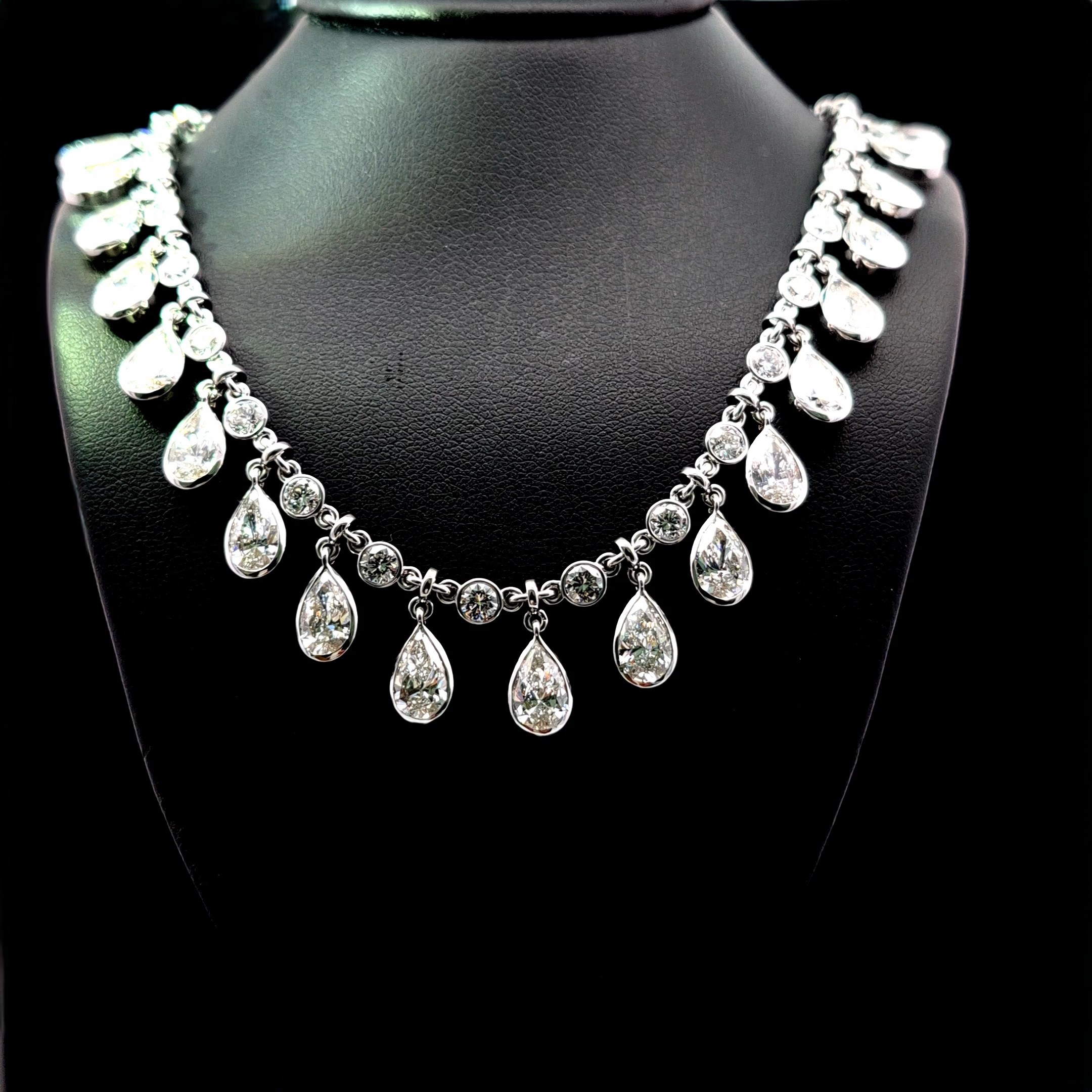 25.11ct Round & Pear Diamond Necklace in 14k White Gold