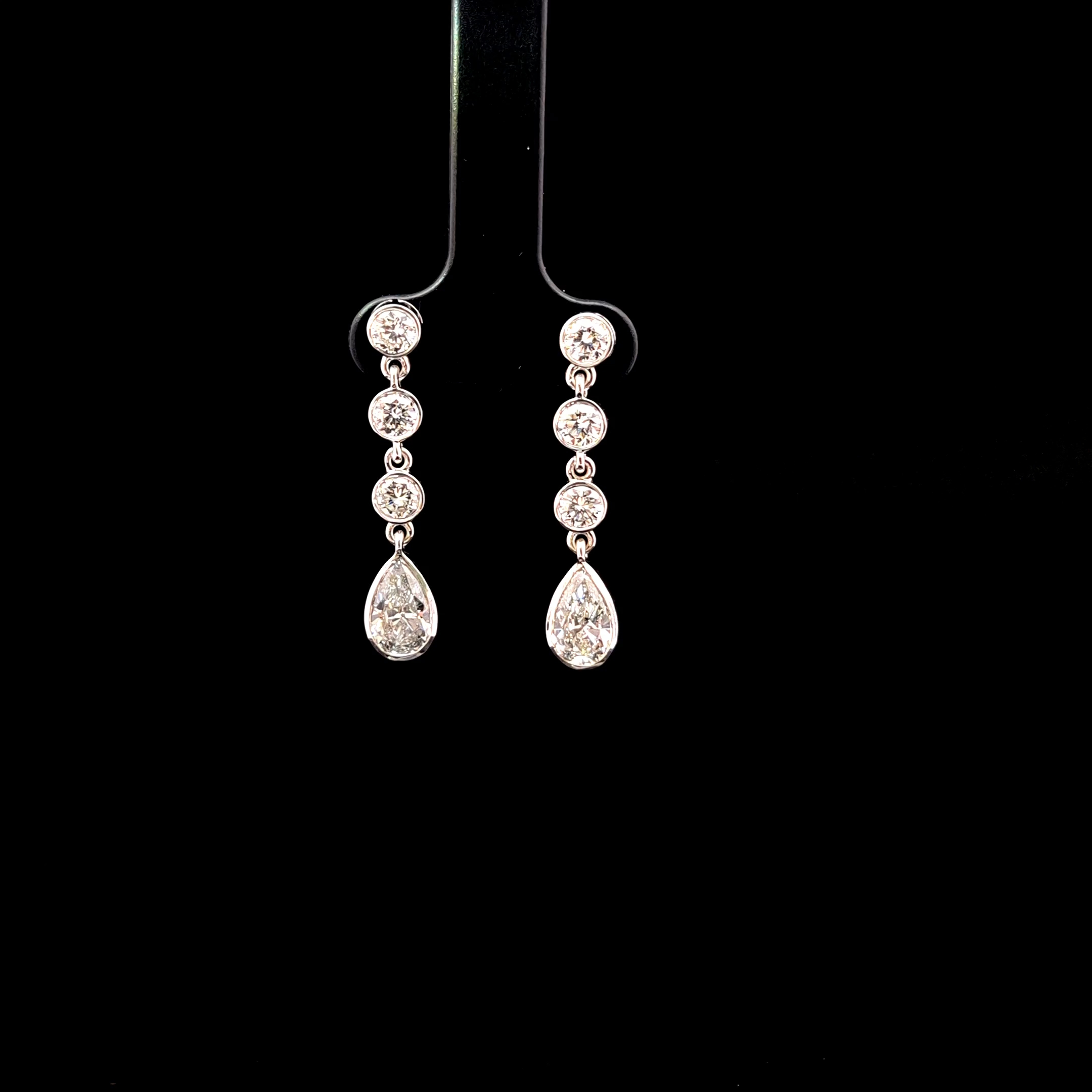 14k White Gold 3ct round 3.00ct Round & Pear Diamond Drop Earrings in 14k White Gold — Lab-grown diamond jewelry from RVR Collective