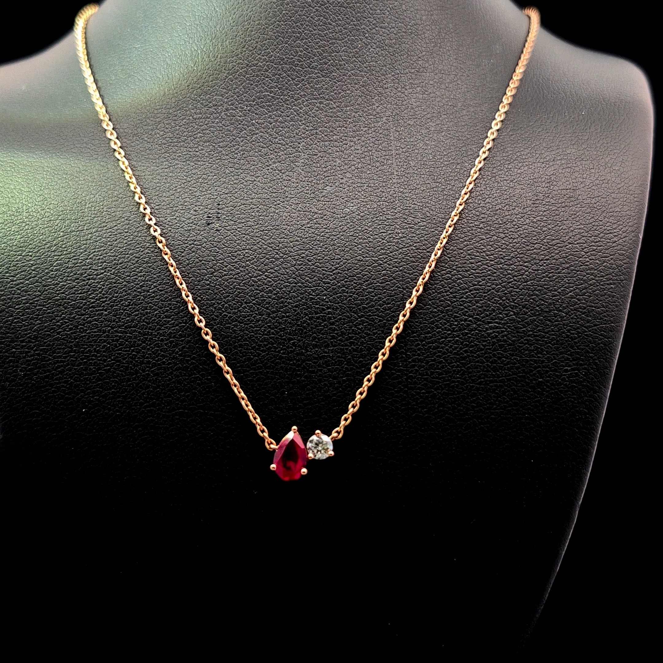 14k Rose Gold 0.7ct round 0.70ct Red Round & Pear Diamond Necklace in 14k Rose Gold — Lab-grown diamond jewelry from RVR Collective