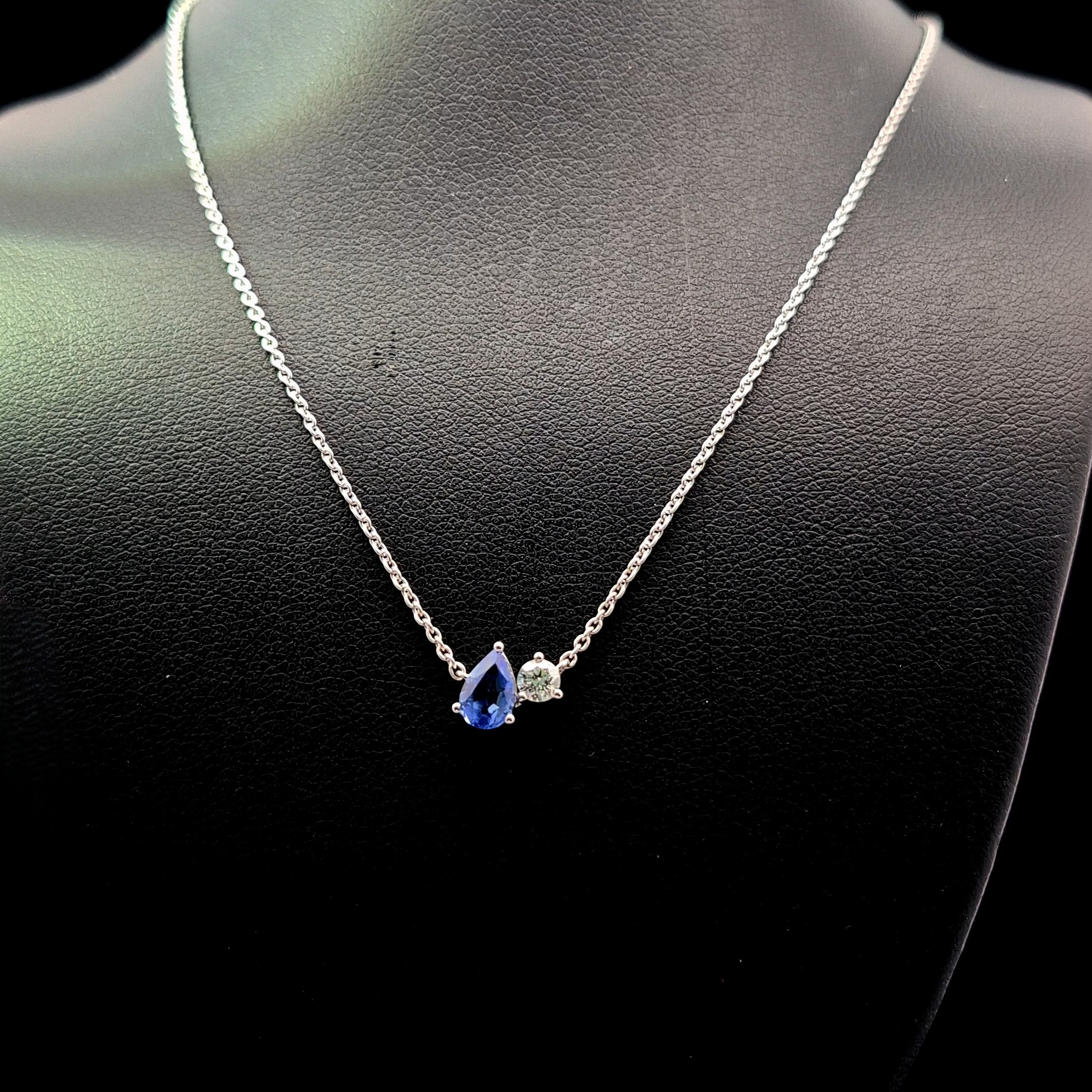 14k White Gold 0.79ct round 0.79ct Blue Round & Pear Diamond Necklace in 14k White Gold — Lab-grown diamond jewelry from RVR Collective