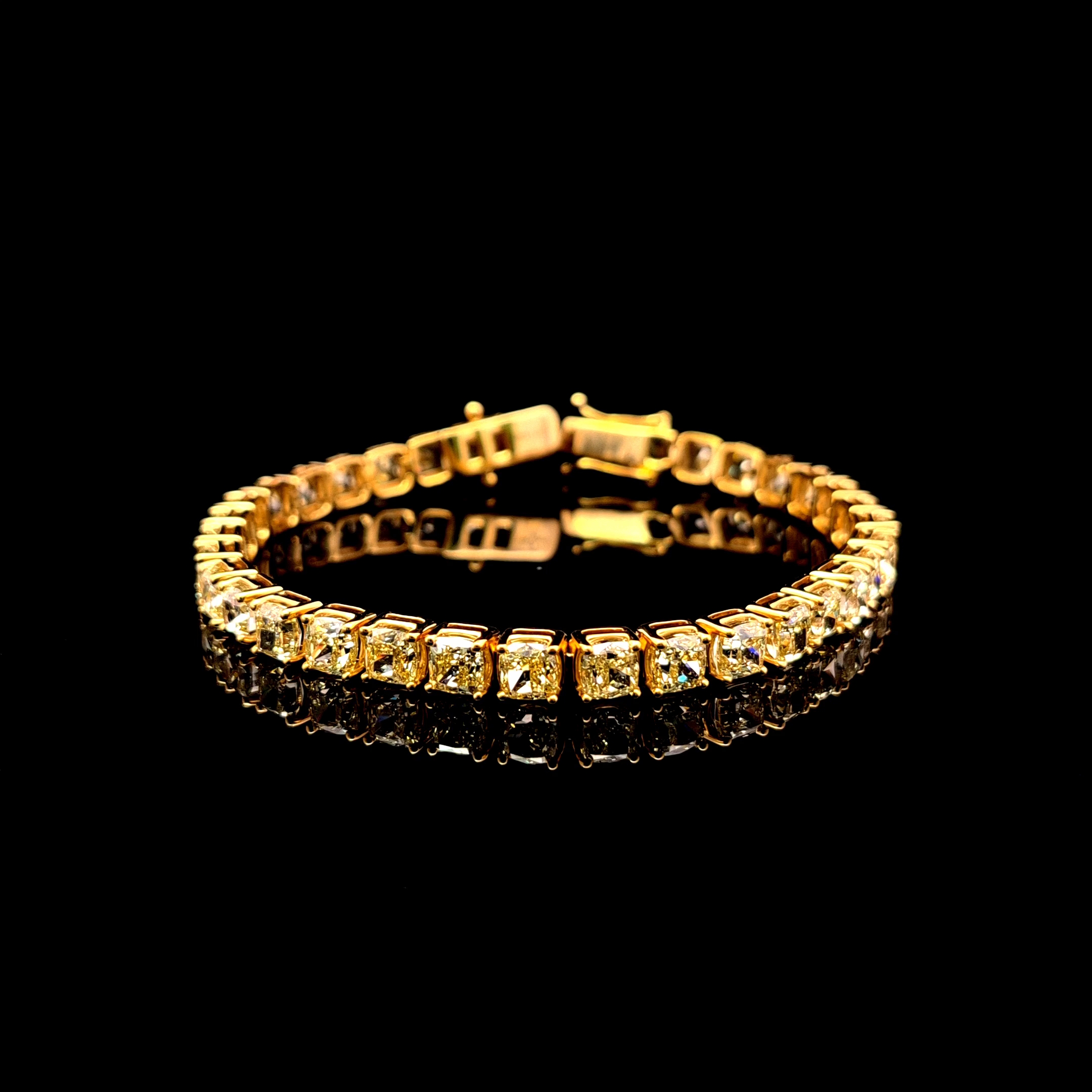 Yellow Cushion Cut Diamond Tennis Bracelet in 14k Yellow Gold