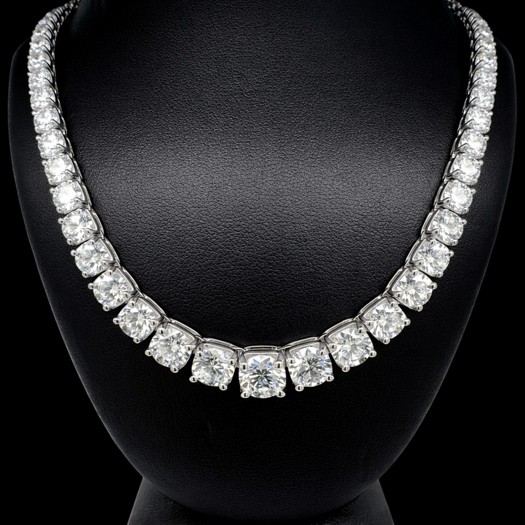 Round Riviera Necklace 27.5 carat Round lab-grown diamond EFG color VS2 clarity stock TJ3263NCW