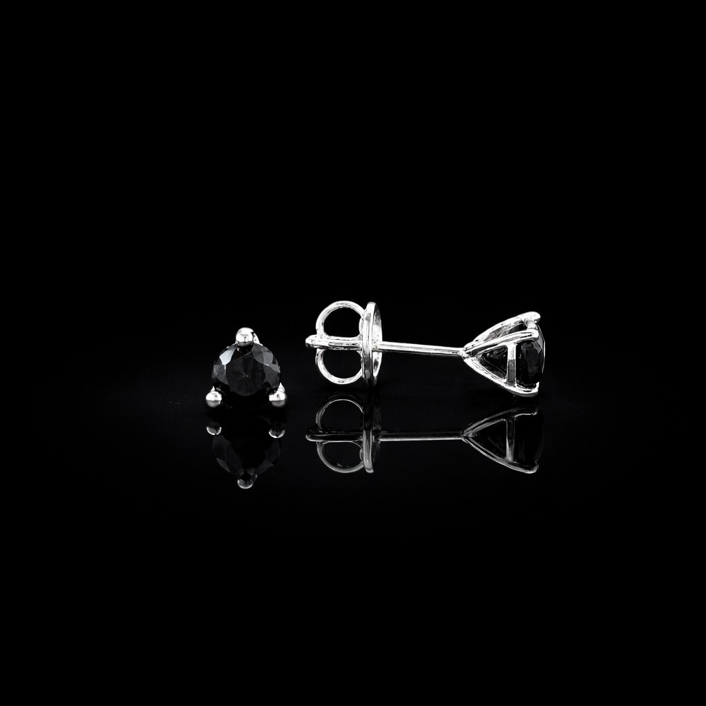 Black Round Diamond Martini Stud Earrings in 14k White Gold