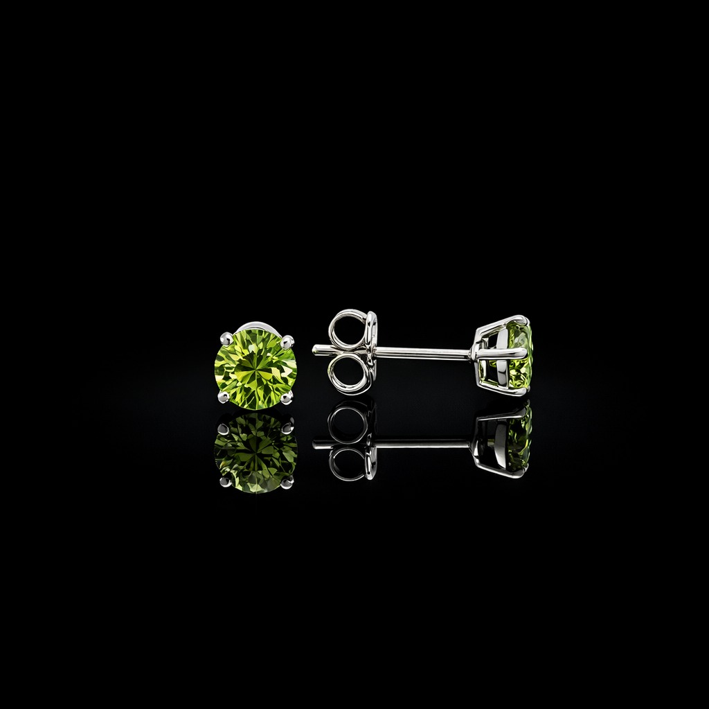Green Round Diamond Martini Stud Earrings in 14k White Gold