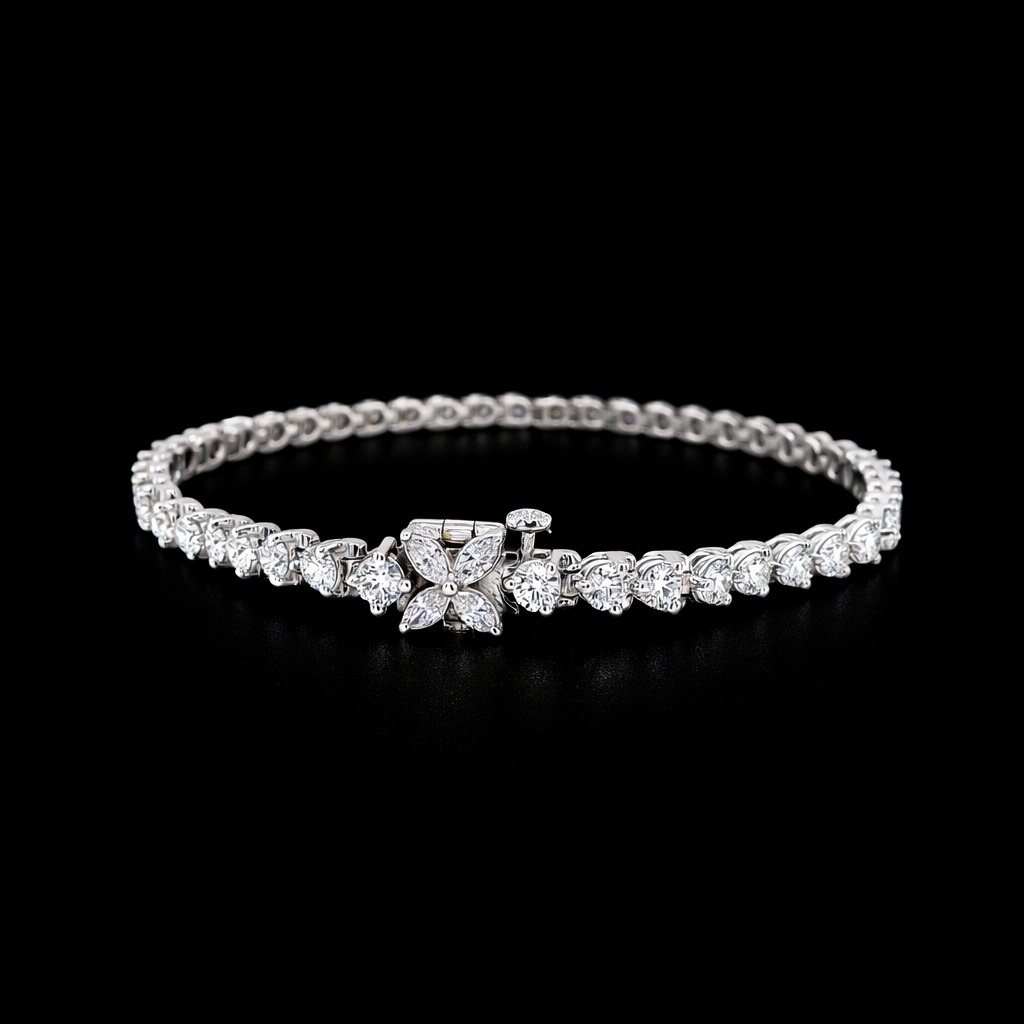 Marquise & Round Diamond Tennis Bracelet in 14k White Gold