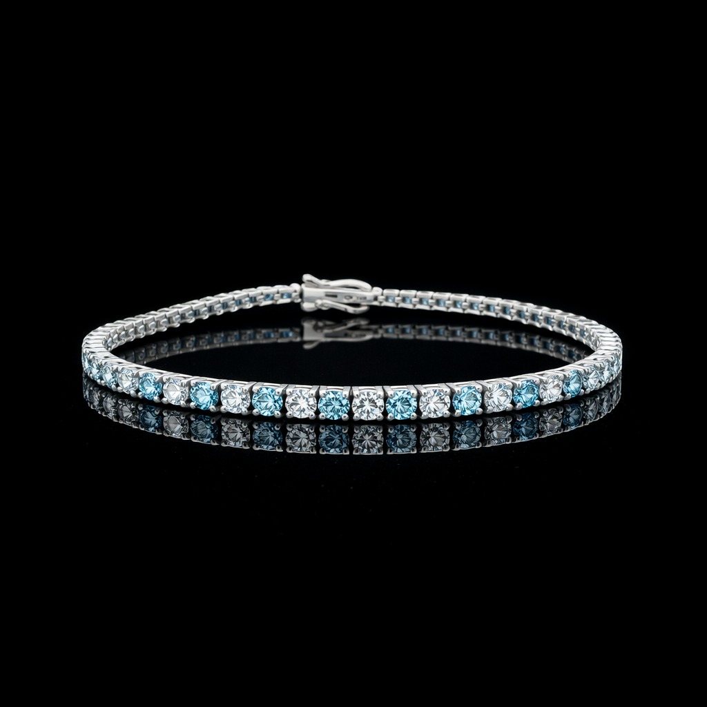 14k White Gold 4.22ct round Blue Round Diamond Tennis Bracelet in 14k White Gold — Lab-grown diamond jewelry from RVR Collective