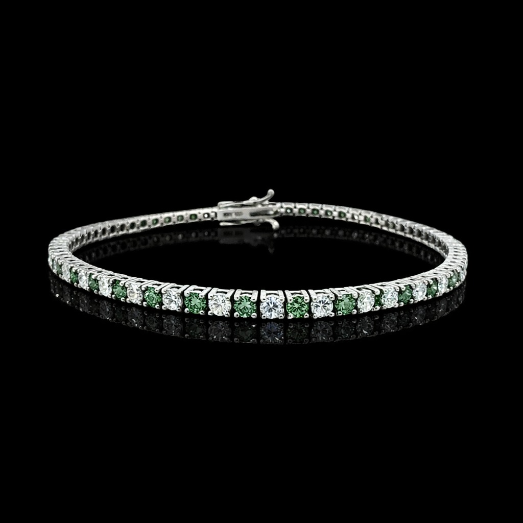 14k White Gold 3.92ct round Green Round Diamond Tennis Bracelet in 14k White Gold — Lab-grown diamond jewelry from RVR Collective