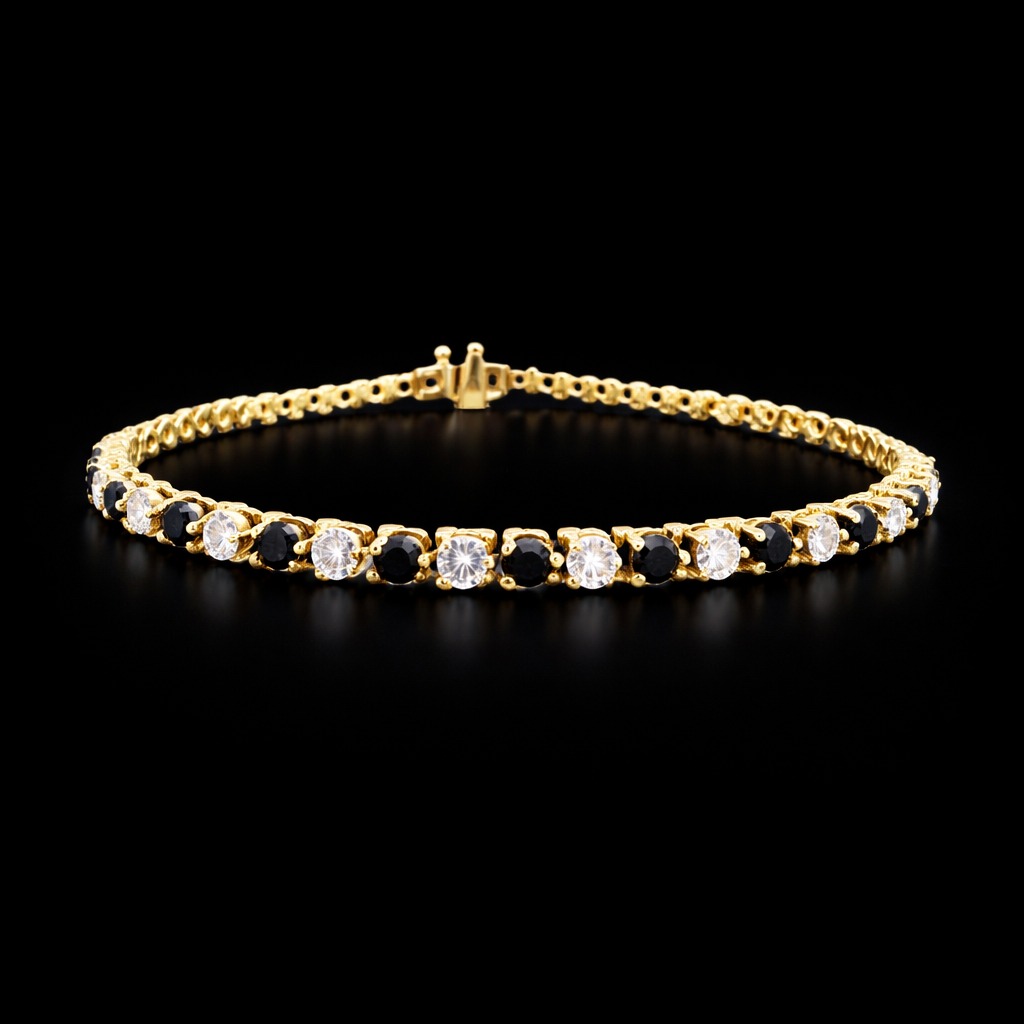 Black Round Diamond Tennis Bracelet in 14k Yellow Gold