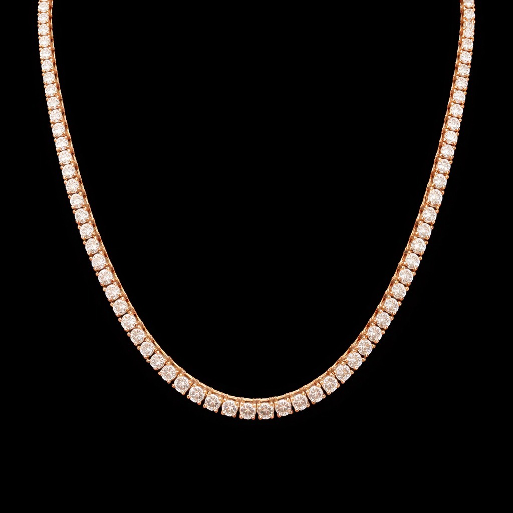 Round Diamond Tennis Necklace in 14k Rose Gold