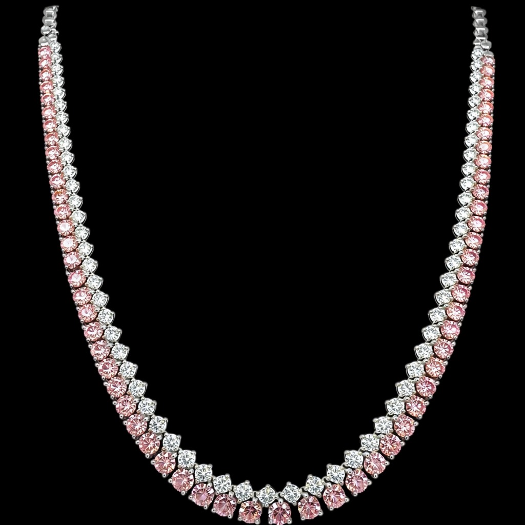 14k White Gold 10.53ct round Pink Round Diamond Tennis Necklace in 14k White Gold — Lab-grown diamond jewelry from RVR Collective