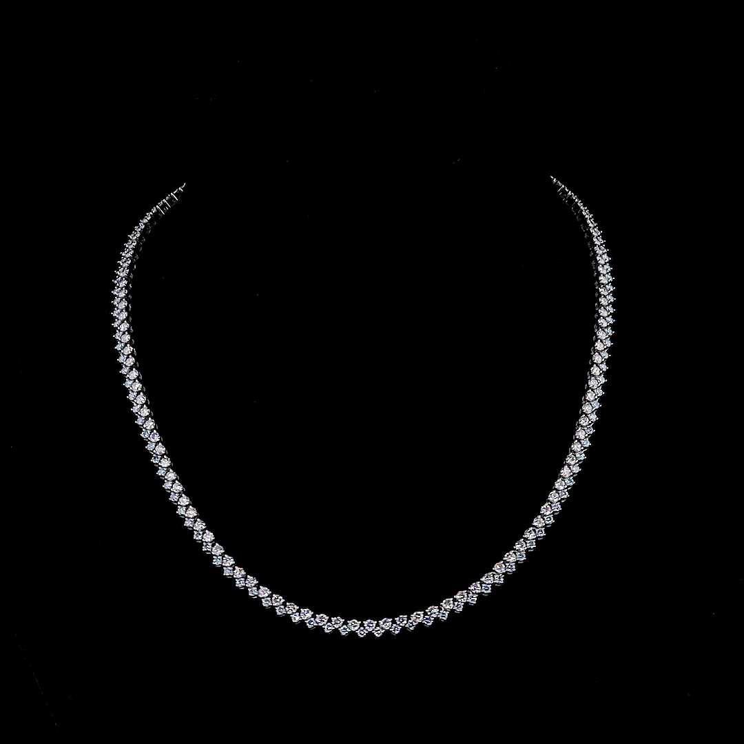 Blue Round Diamond Tennis Necklace in 14k White Gold