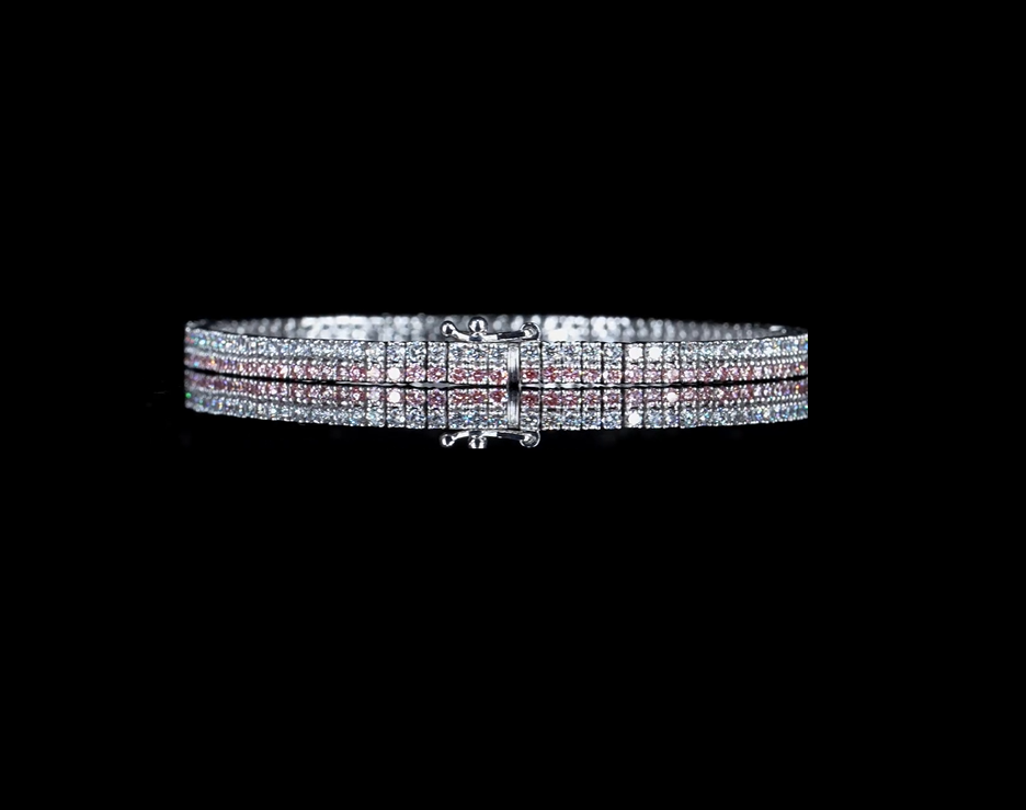 Pink Round Diamond Tennis Bracelet in 14k White Gold