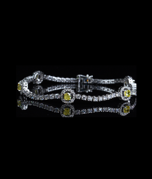 3.75ct Yellow Round & Cushion Diamond Bracelet in 14k White Gold