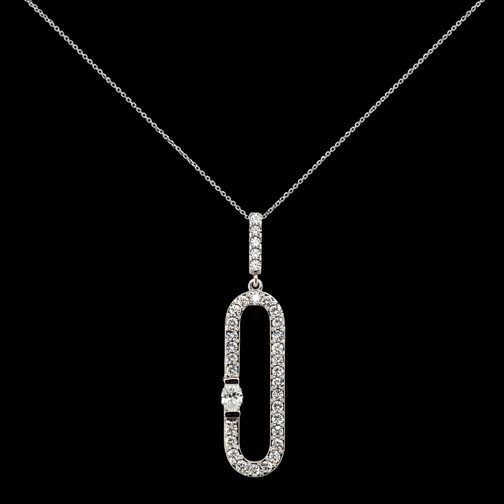 1.36ct Oval & Round Diamond Necklace in 14k White Gold