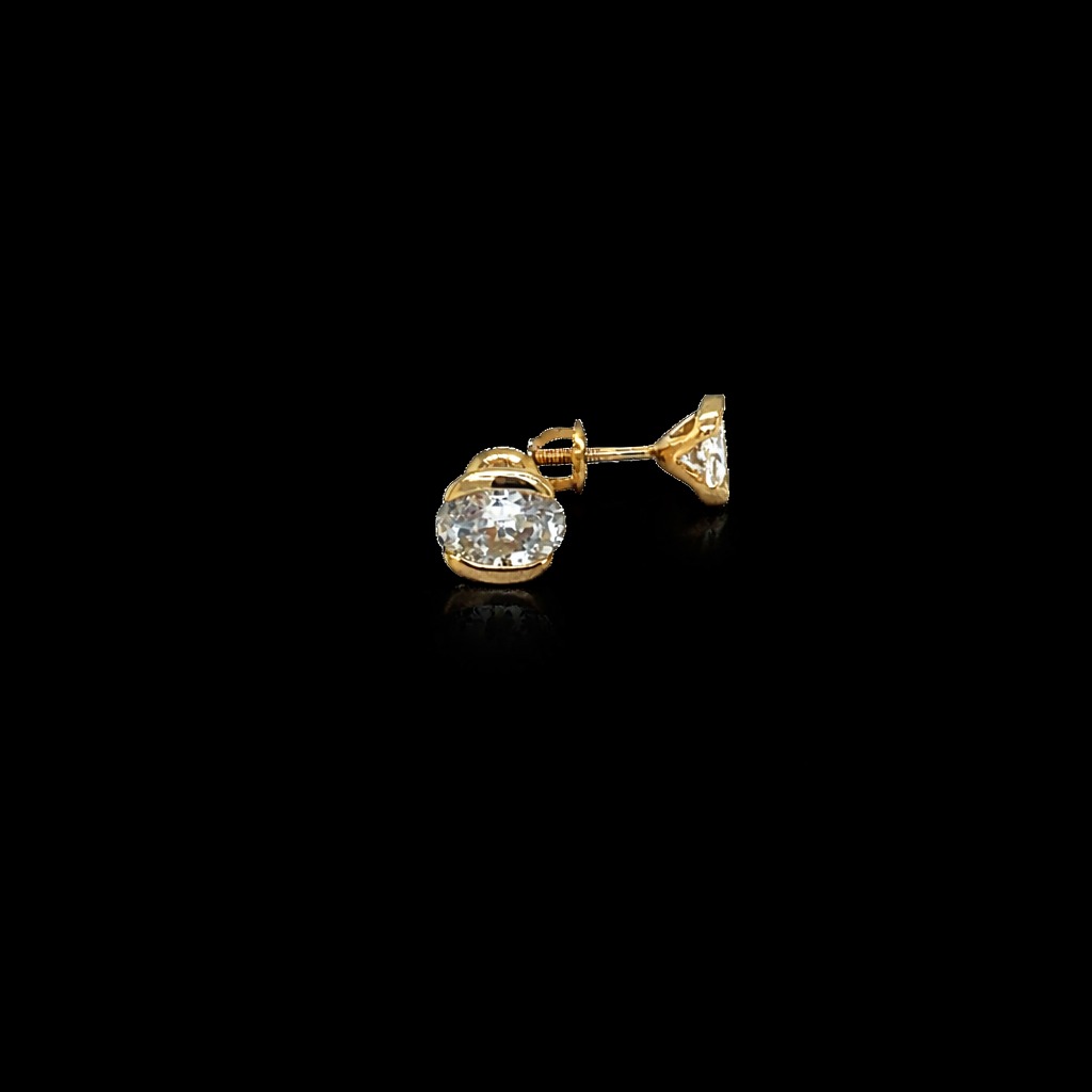 Oval Diamond Bezel Stud Earrings in 14k Yellow Gold