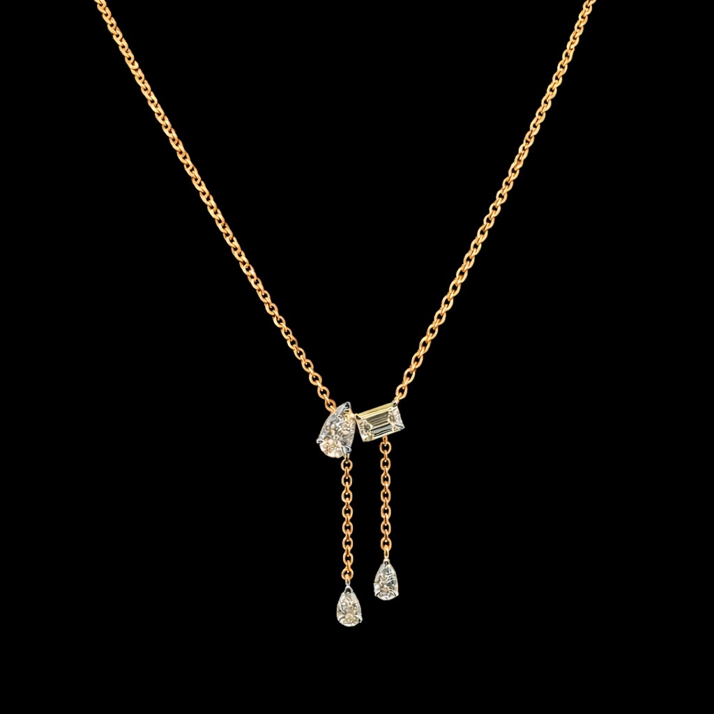 0.84ct Emerald Cut & Pear Diamond Necklace in 14k Yellow Gold