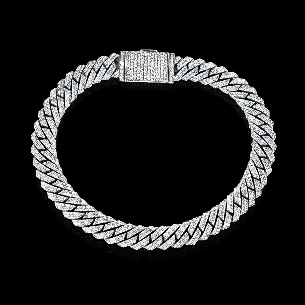 14k White Gold 4.88ct round Round Diamond Cuban Bracelet in 14k White Gold — Lab-grown diamond jewelry from RVR Collective