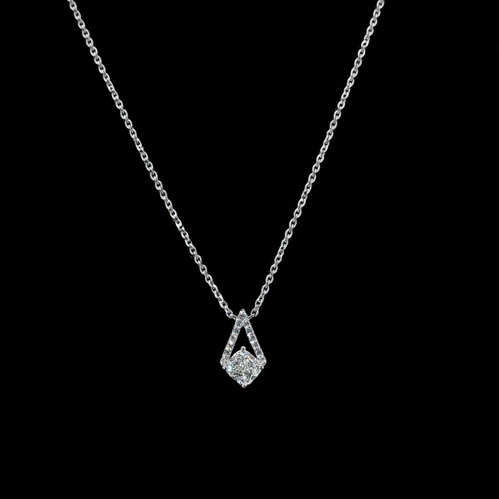 0.81ct Round & Cushion Diamond Necklace in 14k White Gold