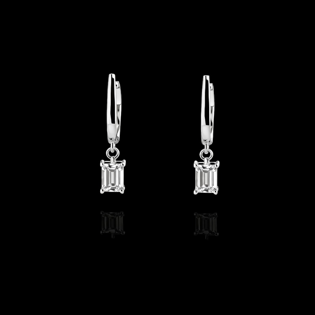 0.52ct Emerald Cut Diamond Drop Earrings in 14k White Gold