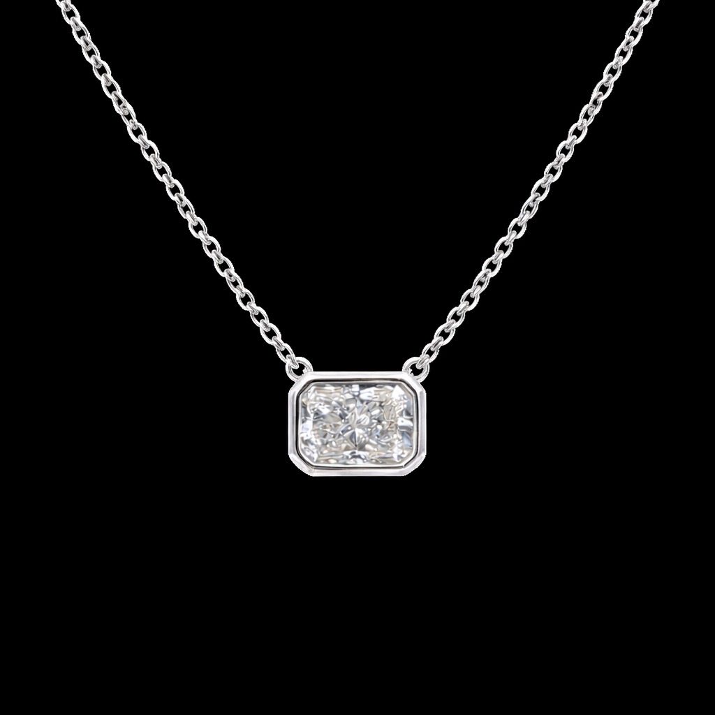 Radiant Cut Diamond Solitaire Necklace in 14k White Gold