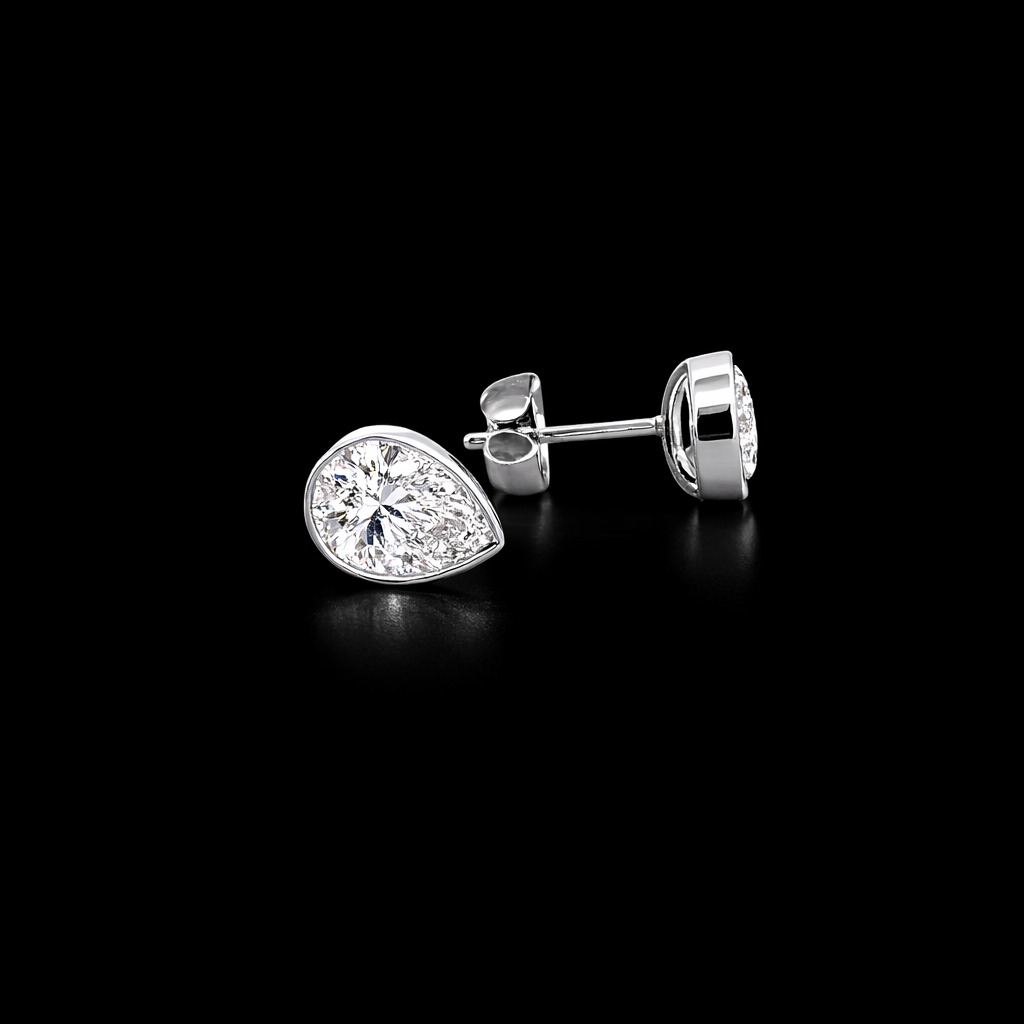 14k White Gold 1.92ct pear Pear Diamond Bezel Stud Earrings in 14k White Gold — Lab-grown diamond jewelry from RVR Collective